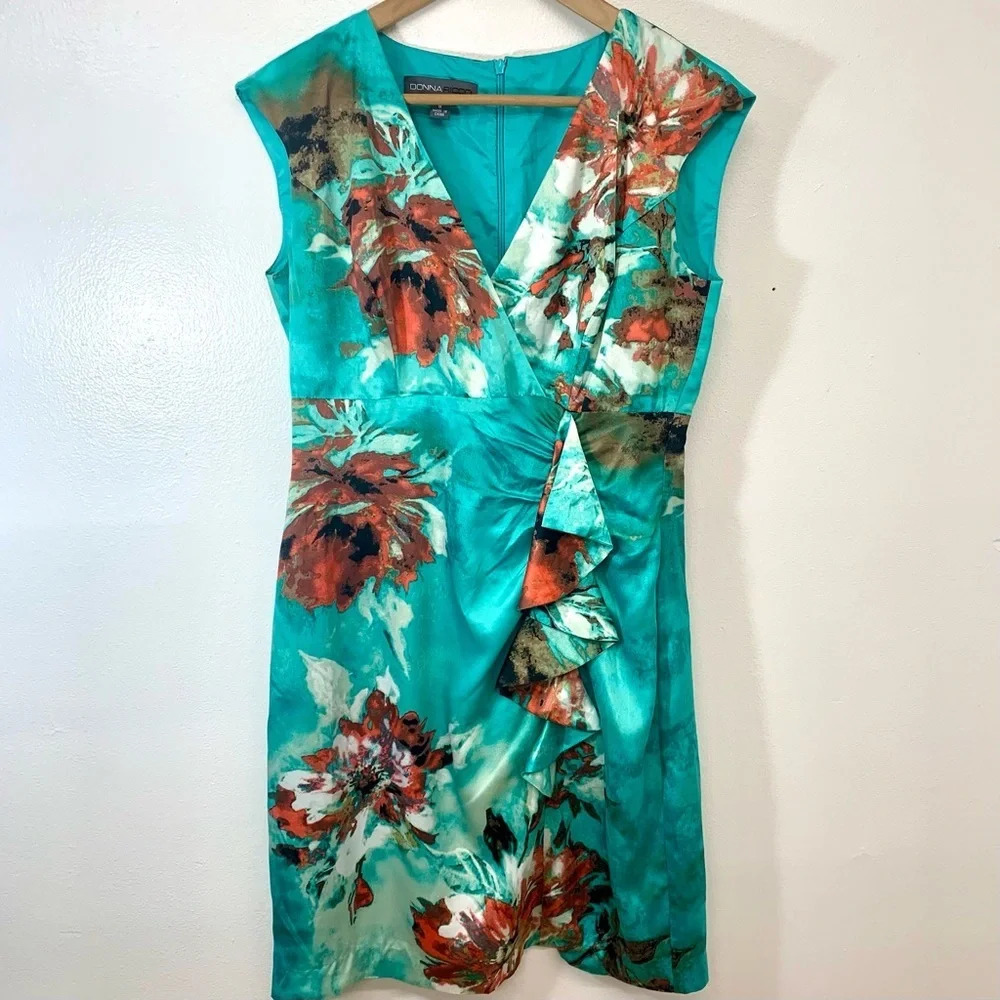 Hawaiian Floral Dress 8 Sleeveless Tropical Print Ruffle Lined Knee Length